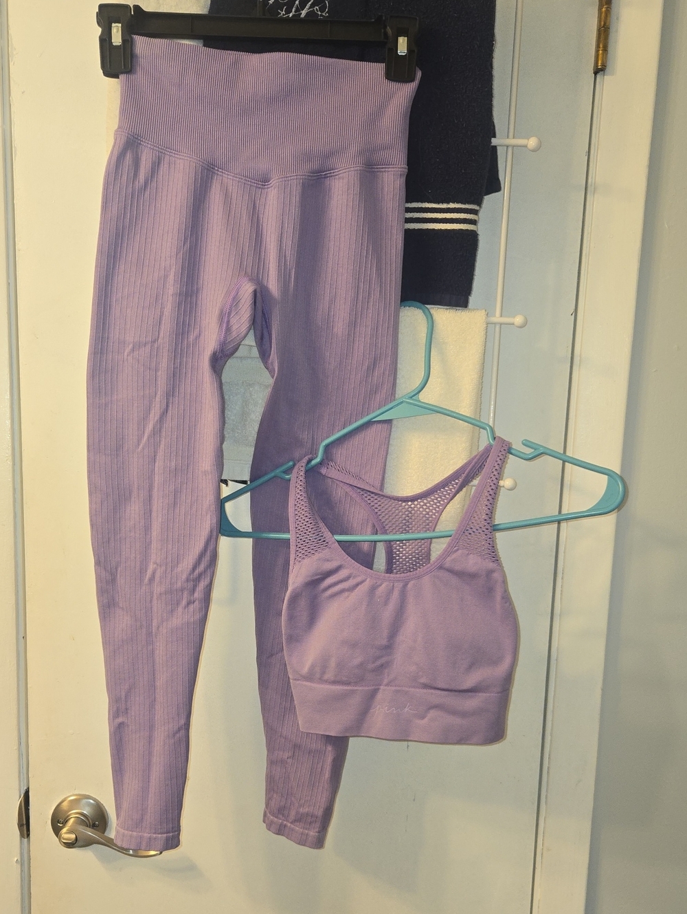 Pink Active Lilac Seamless Ribbed Leggings & Sports Bra Set - Pink Active Wear